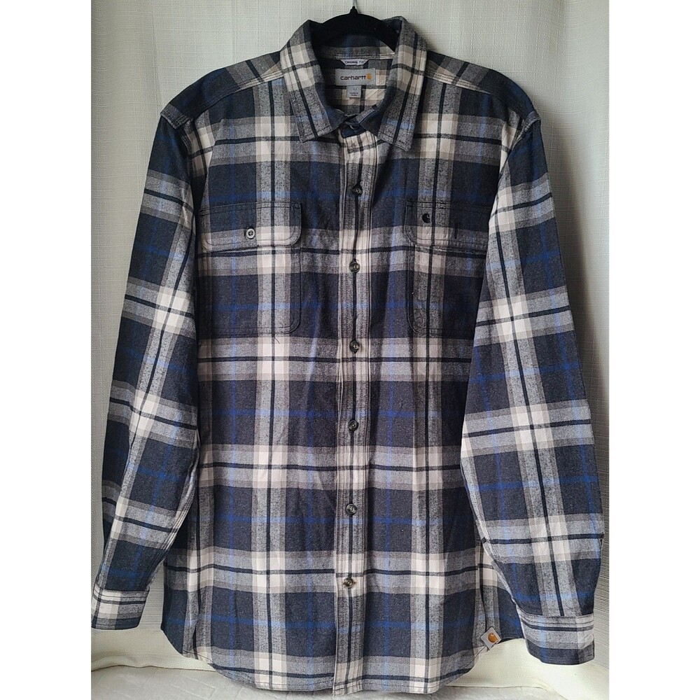 Carhartt Mens M Original Fit Plaid Flannel Button Down Shirt Gray Blue 101294